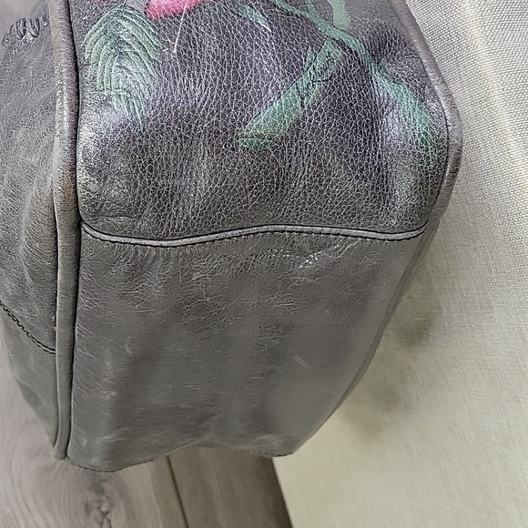 Lockheart Gray Leather Rose Shoulder Bag Hobo Handbag Tore Satchel - Picture 8 of 16